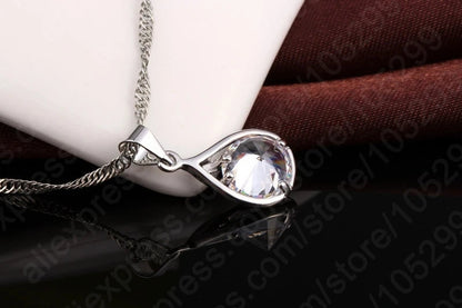 Fashion Popular Jewelry Set For Women Shiny Crystal Stone 925 Sterling Silver Pendant Necklace Hoop Earring Party Gift Good Vibrations Adult Super Store