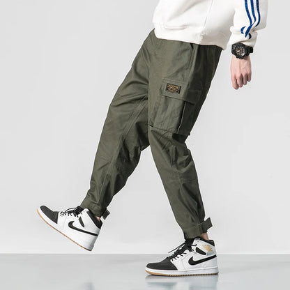 Men Multi-pocket Elastic Waist Design Harem Pant Street Punk Hip Hop Red Casual Trousers Joggers Male Army Cargo Pants 5XL Good Vibrations