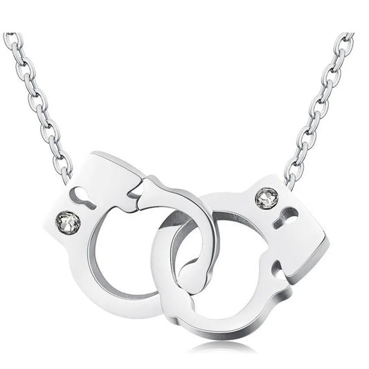 Wholesale Creative Jewelry Stainless Steel Crystal Handcuffs Mini Gift Pendant Necklace for Women Good Vibrations