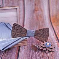 Formal Clasic Grey Tie for Men wedding wooden bow Tie Set Gift Hanky Cufflinks Set for Men Designer Fashion Silk Ties Good Vibrations