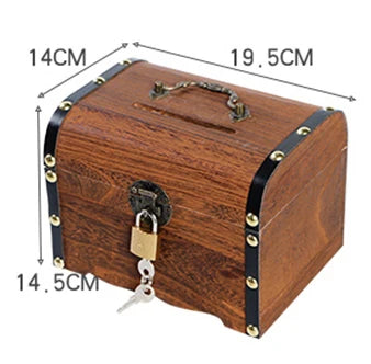 Wooden Retro Treasure Chest Piggy Bank Decorative Box With Lock,Coin,Banknote Storage Box Safe Money Box Gift cofre del tesoro Good Vibrations Adult Super Store