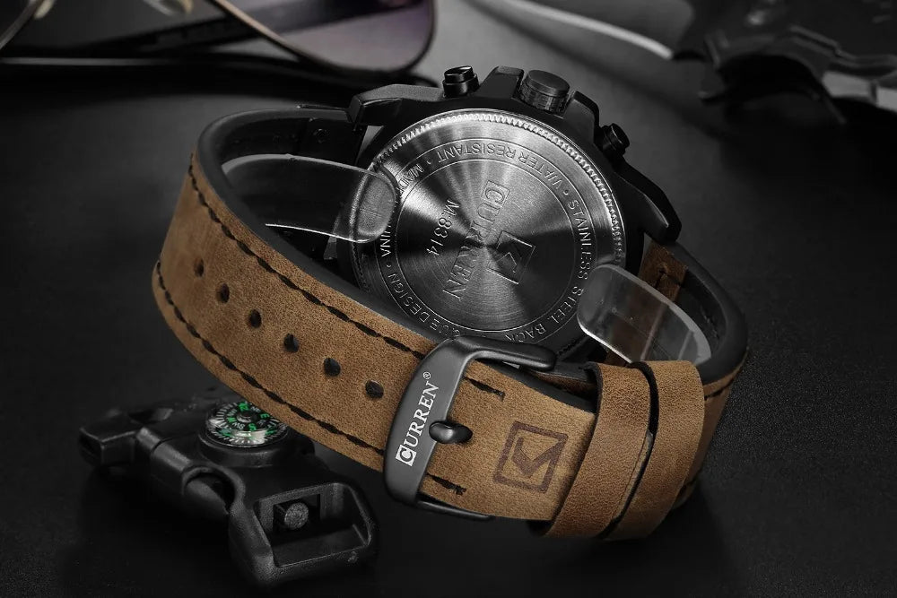 CURREN Mens Watches Top Luxury Brand Waterproof Sport Wrist Watch Chronograph Quartz Military Genuine Leather Relogio Masculino Good Vibrations