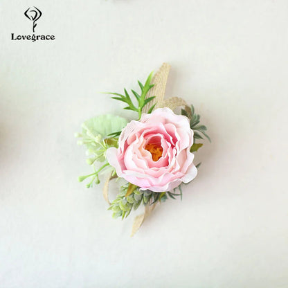 Wedding Boutonnieres White Pink Silk Roses Wrist Corsage Bracelets Bridesmaid Flowers Groom Brooch Marriage Cuff Wrist Corsages Good Vibrations