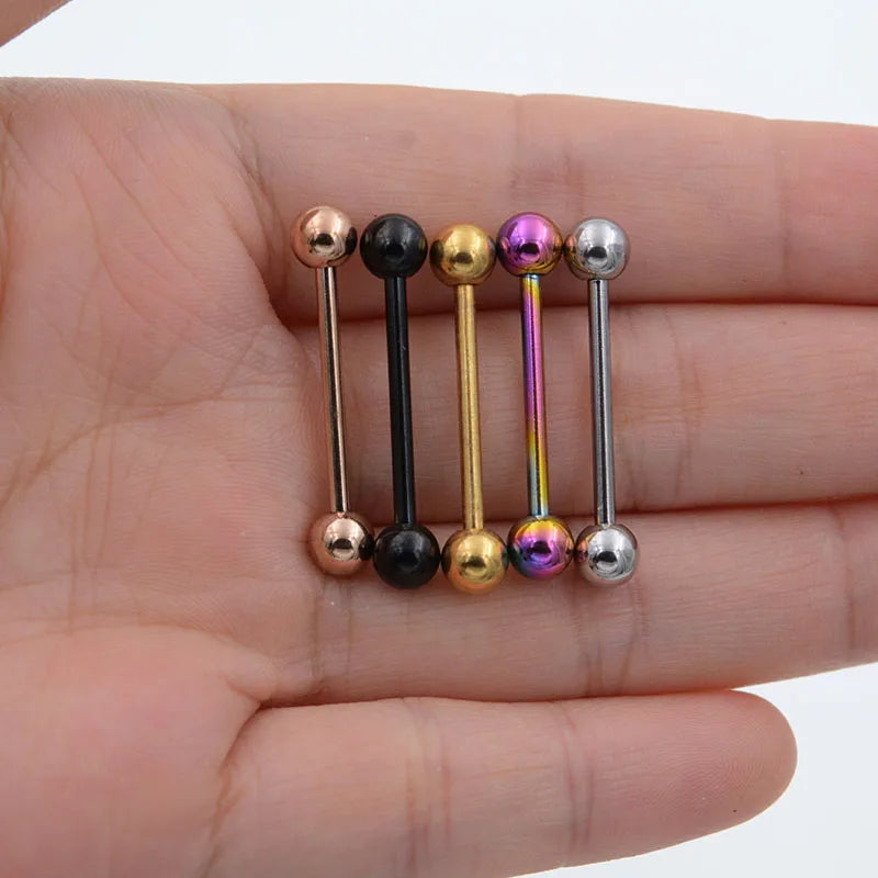 2 Pcs Tongue Piercing Titanium Plated Piercing Tongue Rings Bars Girls 14G Tongue Piercing Industrial Barbells Quality Body Ring Good Vibrations