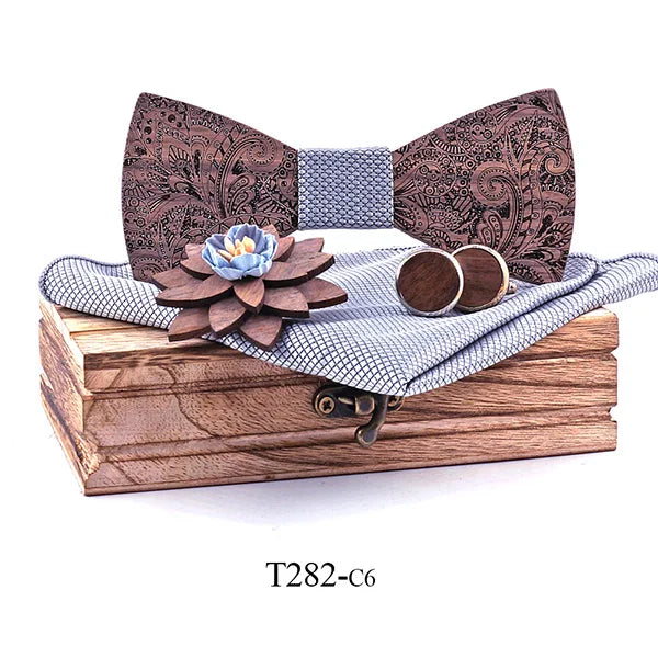 Formal Clasic Grey Tie for Men wedding wooden bow Tie Set Gift Hanky Cufflinks Set for Men Designer Fashion Silk Ties Good Vibrations