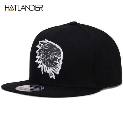 [HATLANDER]Embroidery Skull baseball caps hats hip hop snapbacks flat brim bones gorra sports snapback caps for men women unisex Good Vibrations