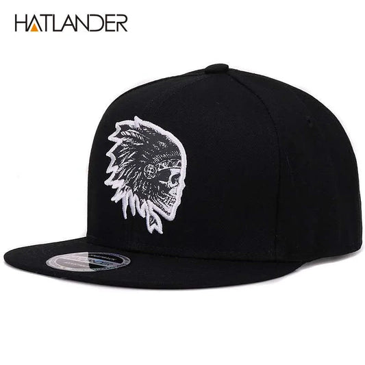 [HATLANDER]Embroidery Skull baseball caps hats hip hop snapbacks flat brim bones gorra sports snapback caps for men women unisex Good Vibrations
