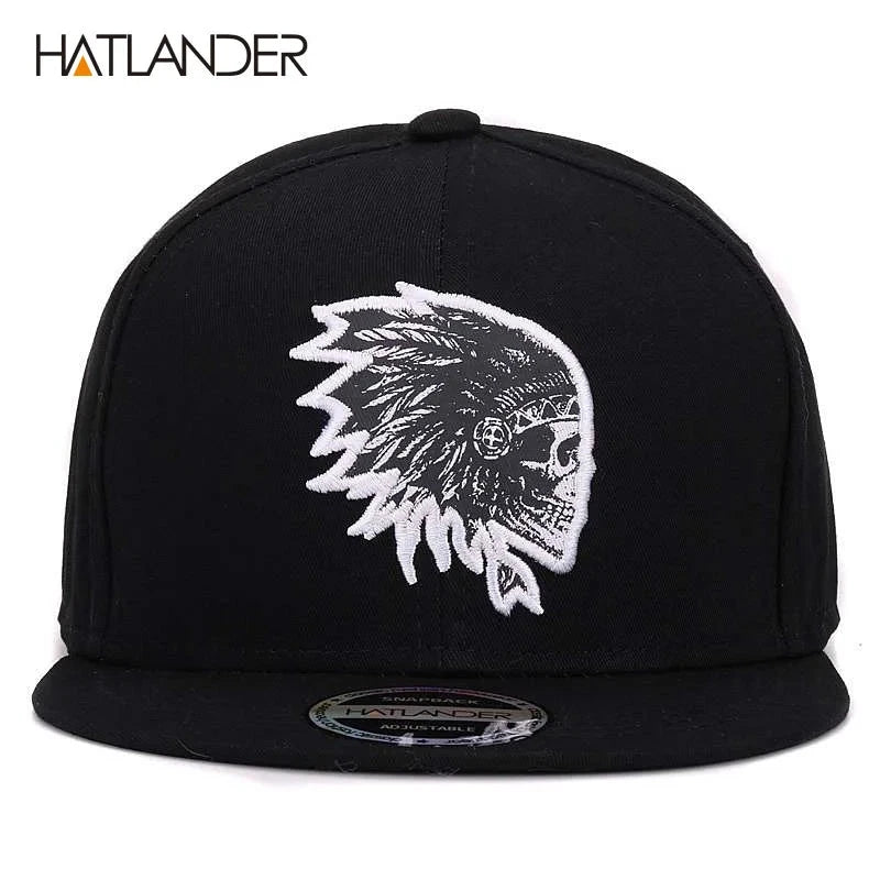 [HATLANDER]Embroidery Skull baseball caps hats hip hop snapbacks flat brim bones gorra sports snapback caps for men women unisex Good Vibrations