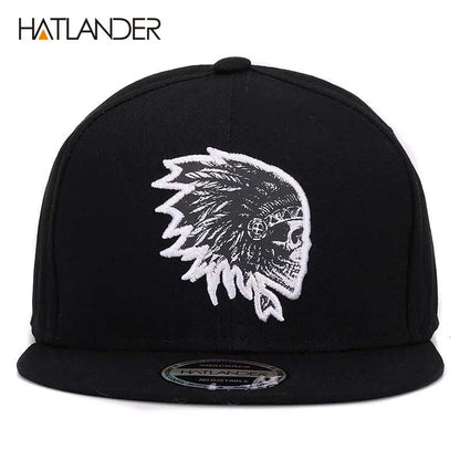 [HATLANDER]Embroidery Skull baseball caps hats hip hop snapbacks flat brim bones gorra sports snapback caps for men women unisex Good Vibrations