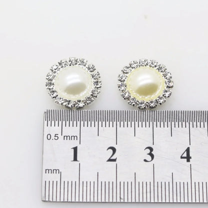 Wholesale 50pcs/lot 16mm (White/Ivory) Silver Flatback Pearl Rhinestone Buttons Wedding dress invitation hair decoration Good Vibrations