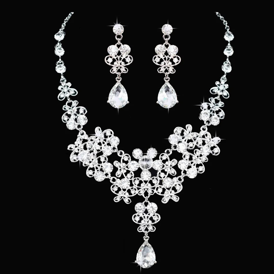 Luxury Crystal Wedding Bridal Jewelry Sets Women/Girl Gold Color Tiara/Crown Earrings Choker Necklace Bride Jewelry Set Good Vibrations Adult Super Store