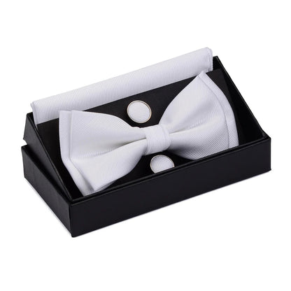 GUSLESON Quality Bowties For Wedding Mens Solid Color Two Layer Pre-tied Bow Tie and Pocket Square Cufflinks Set with Gift Box Good Vibrations