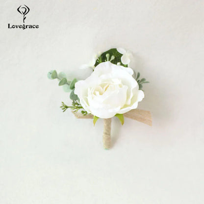 Wedding Boutonnieres White Pink Silk Roses Wrist Corsage Bracelets Bridesmaid Flowers Groom Brooch Marriage Cuff Wrist Corsages Good Vibrations