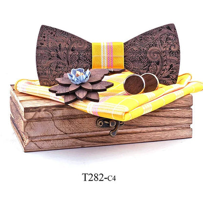 Formal Clasic Grey Tie for Men wedding wooden bow Tie Set Gift Hanky Cufflinks Set for Men Designer Fashion Silk Ties Good Vibrations