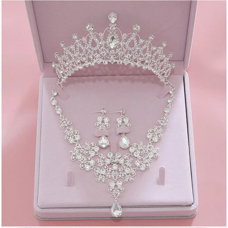 Luxury Crystal Wedding Bridal Jewelry Sets Women/Girl Gold Color Tiara/Crown Earrings Choker Necklace Bride Jewelry Set Good Vibrations Adult Super Store