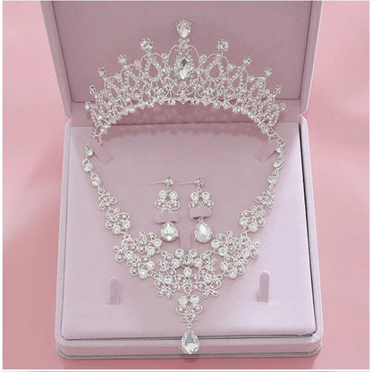 Luxury Crystal Wedding Bridal Jewelry Sets Women/Girl Gold Color Tiara/Crown Earrings Choker Necklace Bride Jewelry Set Good Vibrations Adult Super Store