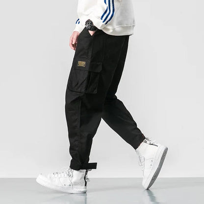 Men Multi-pocket Elastic Waist Design Harem Pant Street Punk Hip Hop Red Casual Trousers Joggers Male Army Cargo Pants 5XL Good Vibrations