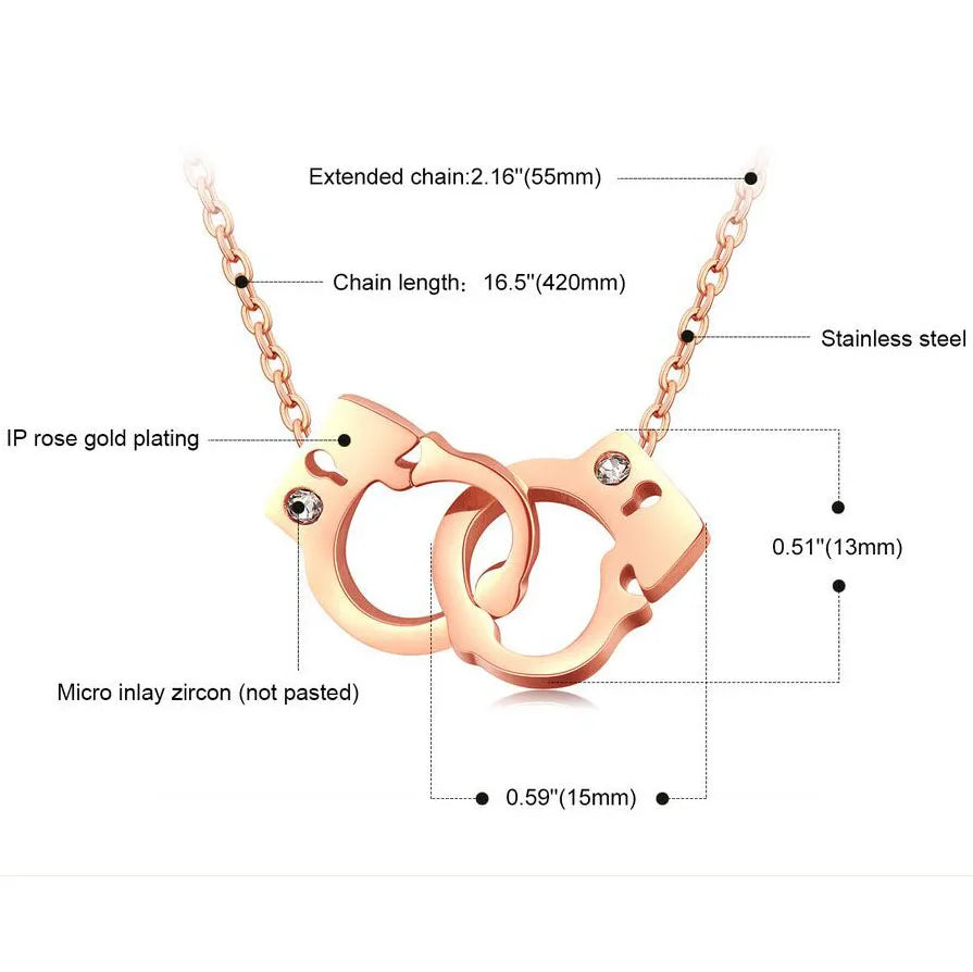 Wholesale Creative Jewelry Stainless Steel Crystal Handcuffs Mini Gift Pendant Necklace for Women Good Vibrations