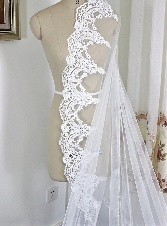 Morili New Style White Ivory 3 Meters Long Bridal Accessory One Layer Lace Wedding Veils with Comb MVA364 Good Vibrations