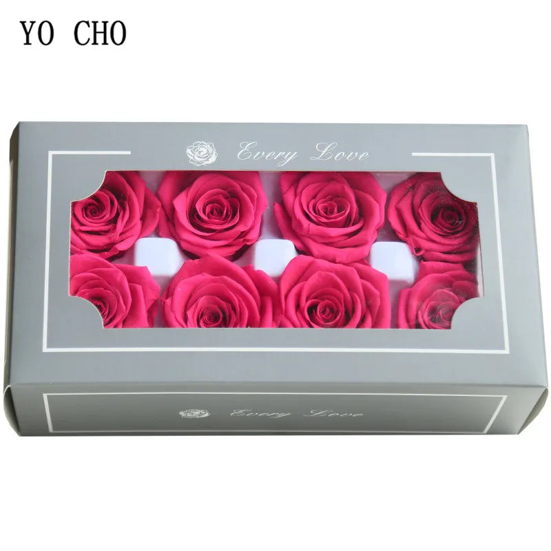 YO CHO 8PCS/Box A Eternal Rose Flower 4-5cm Preserved Fresh Flower Rose Valentine's Day Gift Wedding Thanksgiving Eternal Flower Good Vibrations