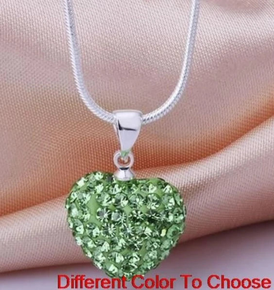 10pcs/lot 10*14mm Mix multicolor white rose silver plated snake chain heart beads crystal  necklace women men gift u352 Good Vibrations