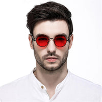 VIVIBEE Vintage Steampunk Red Sunglasses Men Round Punk Alloy Metal Retro Sun Glasses Women 2025 Goggles Gothic Style Shades Good Vibrations