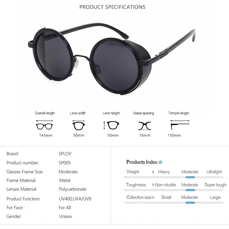 Retro Steampunk Sunglasses Men Women Round Metal Shields Sun Glasses Brand Designer Fashion Eyewear Mirror Lens UV400 Good Vibrations