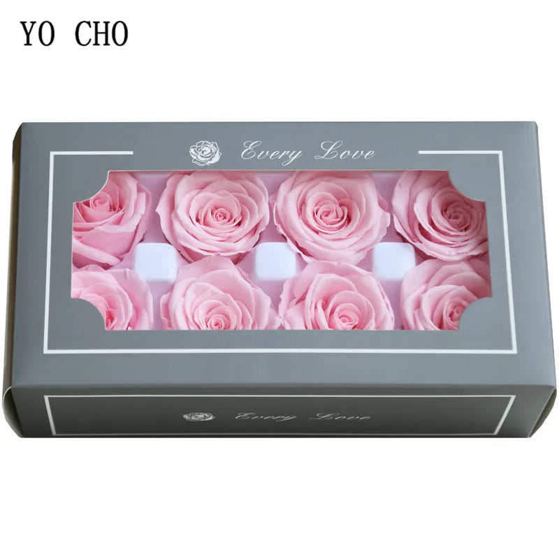 YO CHO 8PCS/Box A Eternal Rose Flower 4-5cm Preserved Fresh Flower Rose Valentine's Day Gift Wedding Thanksgiving Eternal Flower Good Vibrations