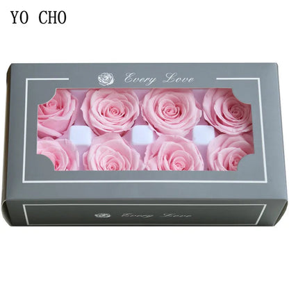 YO CHO 8PCS/Box A Eternal Rose Flower 4-5cm Preserved Fresh Flower Rose Valentine's Day Gift Wedding Thanksgiving Eternal Flower Good Vibrations