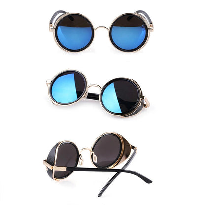 Retro Steampunk Sunglasses Men Women Round Metal Shields Sun Glasses Brand Designer Fashion Eyewear Mirror Lens UV400 Good Vibrations