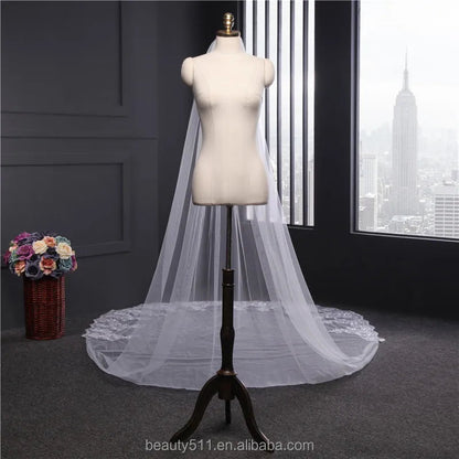 Wholesale New Grance Long Lace Bridal Wedding Veilwhite One-layer Bell Flower Wedding Lace Veil Fashionable Long Tulle HL26 Good Vibrations