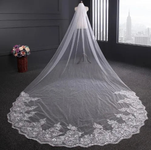 Cathedral Wedding Veils Long Lace Edge  Comb  Accessories Bridal Veil WF904 Good Vibrations