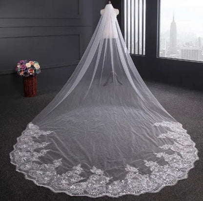 Cathedral Wedding Veils Long Lace Edge  Comb  Accessories Bridal Veil WF904 Good Vibrations