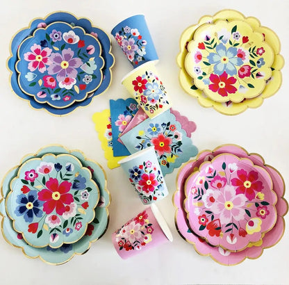 Disposable Tableware Sets Flower Paper Plates Cups Napkins Straw Party Supplies Kids Girl Baby Shower Wedding Birthday Decor Good Vibrations