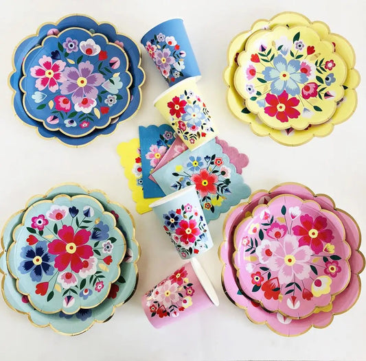 Disposable Tableware Sets Flower Paper Plates Cups Napkins Straw Party Supplies Kids Girl Baby Shower Wedding Birthday Decor Good Vibrations
