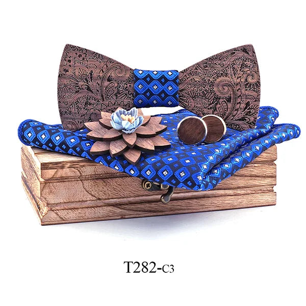 Formal Clasic Grey Tie for Men wedding wooden bow Tie Set Gift Hanky Cufflinks Set for Men Designer Fashion Silk Ties Good Vibrations