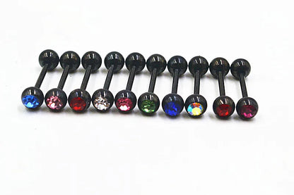 LOT50pcs  Titanium Stainless Steel Crystal Tongue Ring Bar Nipple Barbells Body Piercing 14G~1.6mmx16mmx6mm Good Vibrations