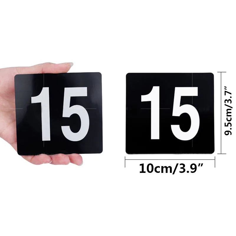 1- 100 Wedding Table Numbers Seat Cards Plastic Double White Black Table Number Signs Durable Square Restaurant Cafe Bar Utensil Good Vibrations