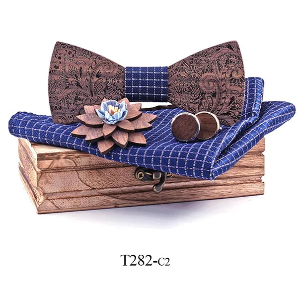 Formal Clasic Grey Tie for Men wedding wooden bow Tie Set Gift Hanky Cufflinks Set for Men Designer Fashion Silk Ties Good Vibrations