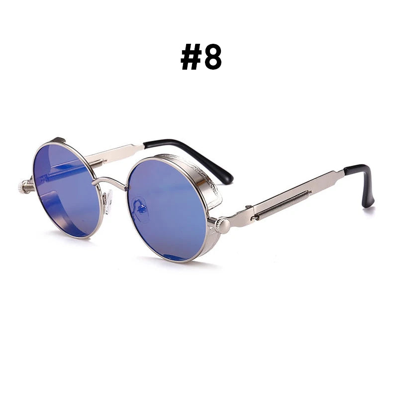 VIVIBEE Vintage Steampunk Red Sunglasses Men Round Punk Alloy Metal Retro Sun Glasses Women 2025 Goggles Gothic Style Shades Good Vibrations