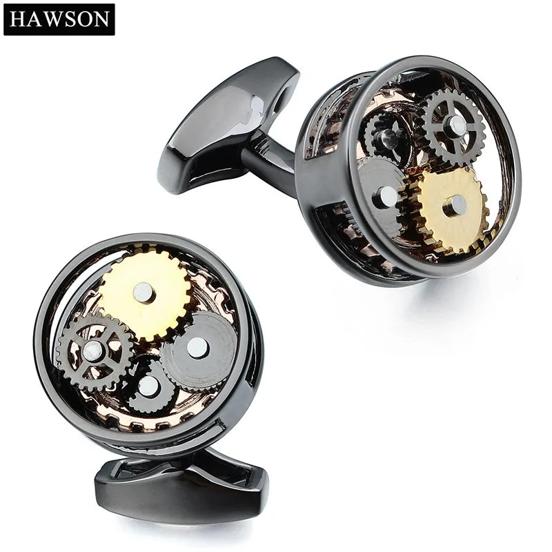 HAWSON Gun Plated Non-Movement Cufflinks Wedding Groomsmen Gift Mechanical Black Cuff Links Good Vibrations
