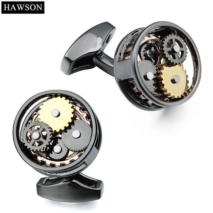 HAWSON Gun Plated Non-Movement Cufflinks Wedding Groomsmen Gift Mechanical Black Cuff Links Good Vibrations