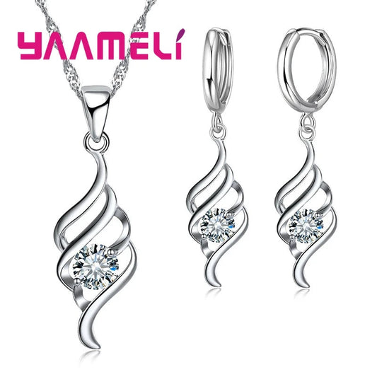 Jewelry Sets For Women Charms 925 Sterling Silver Color Pendant Necklace Hoop Earring Fashion Classic Collares Wedding Gift Good Vibrations Adult Super Store