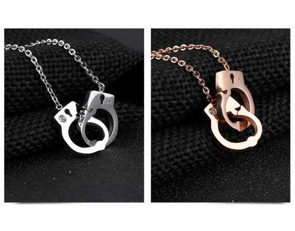 Wholesale Creative Jewelry Stainless Steel Crystal Handcuffs Mini Gift Pendant Necklace for Women Good Vibrations