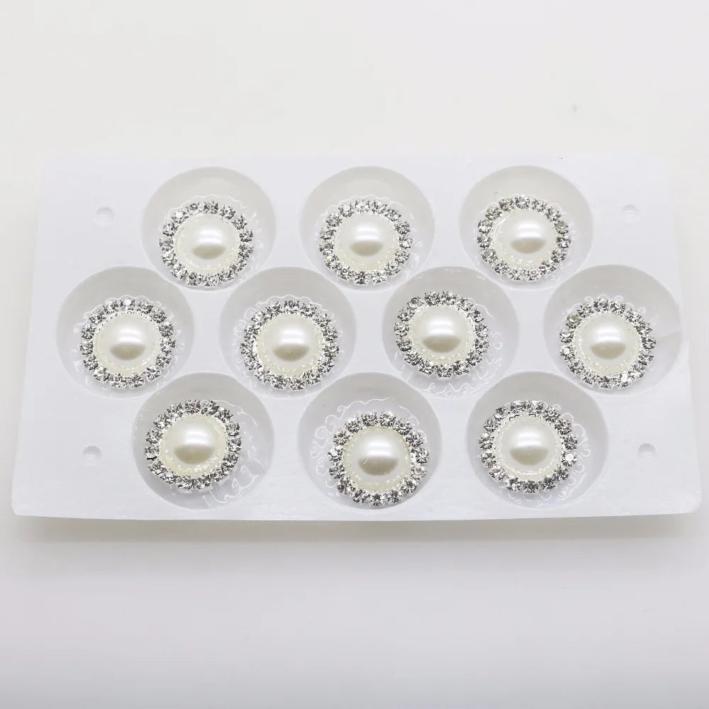 Wholesale 50pcs/lot 16mm (White/Ivory) Silver Flatback Pearl Rhinestone Buttons Wedding dress invitation hair decoration Good Vibrations