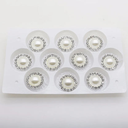 Wholesale 50pcs/lot 16mm (White/Ivory) Silver Flatback Pearl Rhinestone Buttons Wedding dress invitation hair decoration Good Vibrations