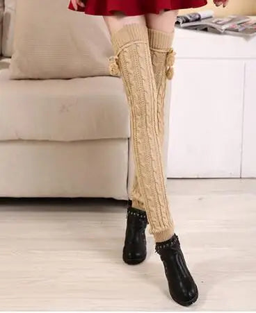 2018 New Fashion Casual Women Warm Winter Knitted Leg Warmers Knitted Socks Crochet Long Boots Socks with Hairball Good Vibrations