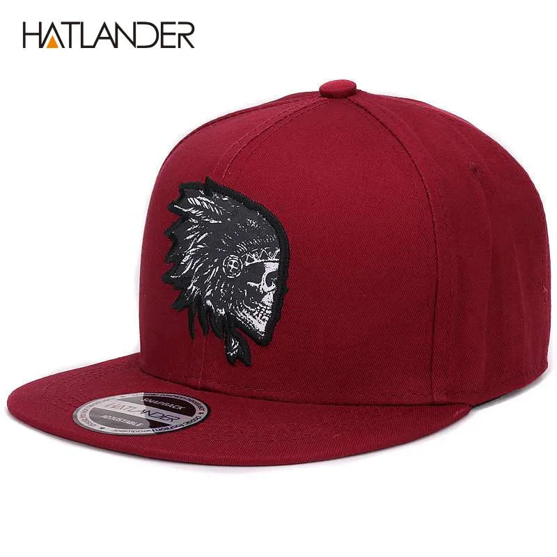 [HATLANDER]Embroidery Skull baseball caps hats hip hop snapbacks flat brim bones gorra sports snapback caps for men women unisex Good Vibrations
