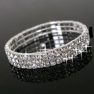 1/2/3/4/5 Rows Bracelet Fashion Wedding Jewelry For Bridal, Crystal Rhinestone Stretch Bracelet Bangle Bling Wristband For Women Good Vibrations