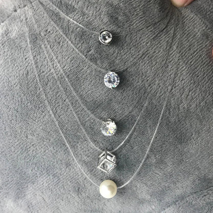 5 Colors Dazzling Zircon Necklace Invisible Transparent Fishing Line Simple Pendant Necklace Jewelry For Women Pearl Jewelry Good Vibrations